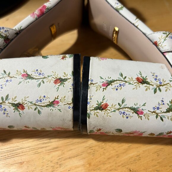 Authentic Gucci Marmont Ivory Floral Scallop Strap Leather Sandal 38.5 US/8.5 - Picture 15 of 16